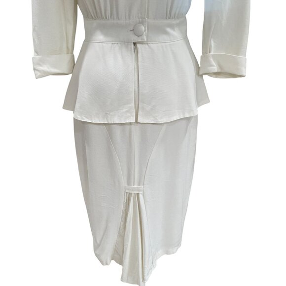 DB Designs Vintage Peplum Midi Dress Size 8 White Lace Modest Wedding USA - Picture 14 of 15